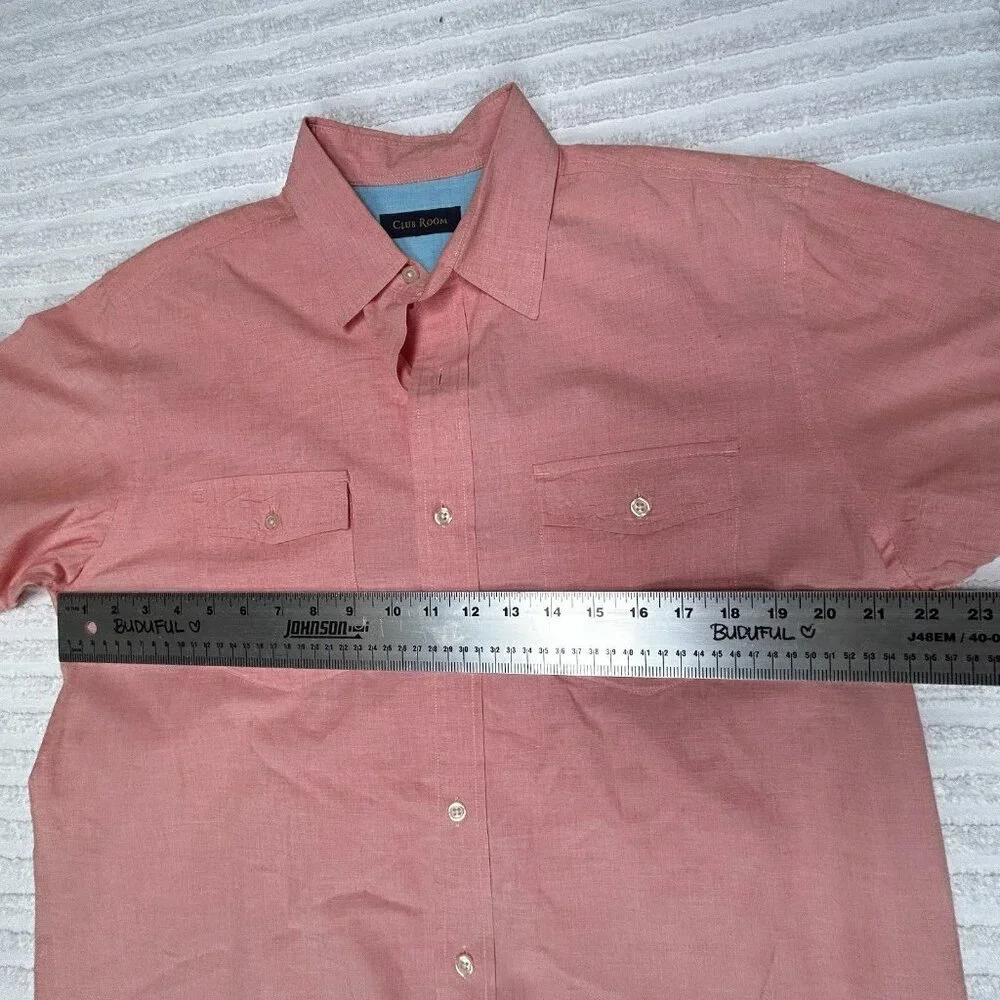 Club Room Men's Medium Two-Pocket Cotton Button Up Short Sleeve Shirt Peach